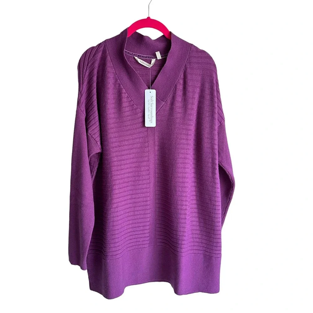 NWT SOFT SURROUNDINGS Raspberry Boheme Ladies Casual V-Neck Sweater, M